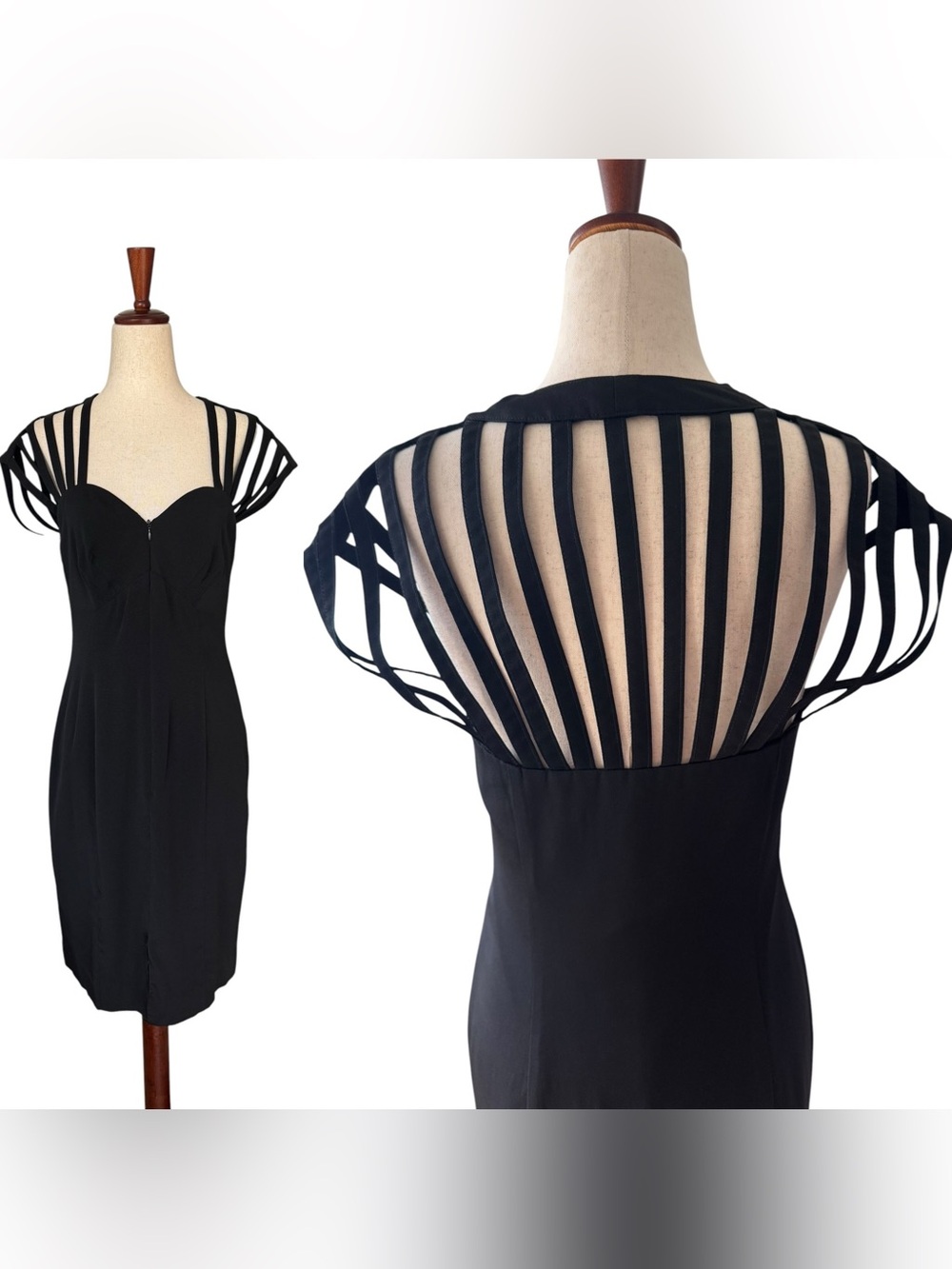 Vintage 80s BB Collections Black Strappy Cage Sheath Dress NWT sz 6